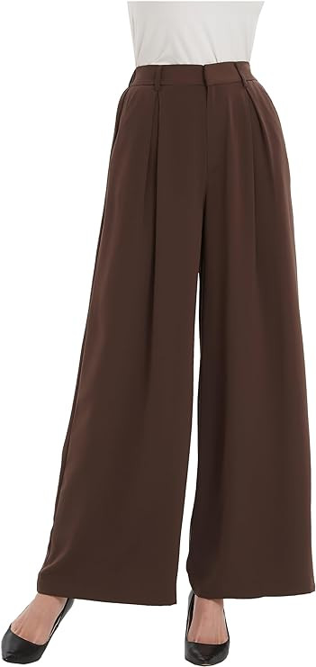 Tronjori Women High Waist Casual Wide Leg Long Palazzo Pants Trousers Regular Size | Amazon (US)