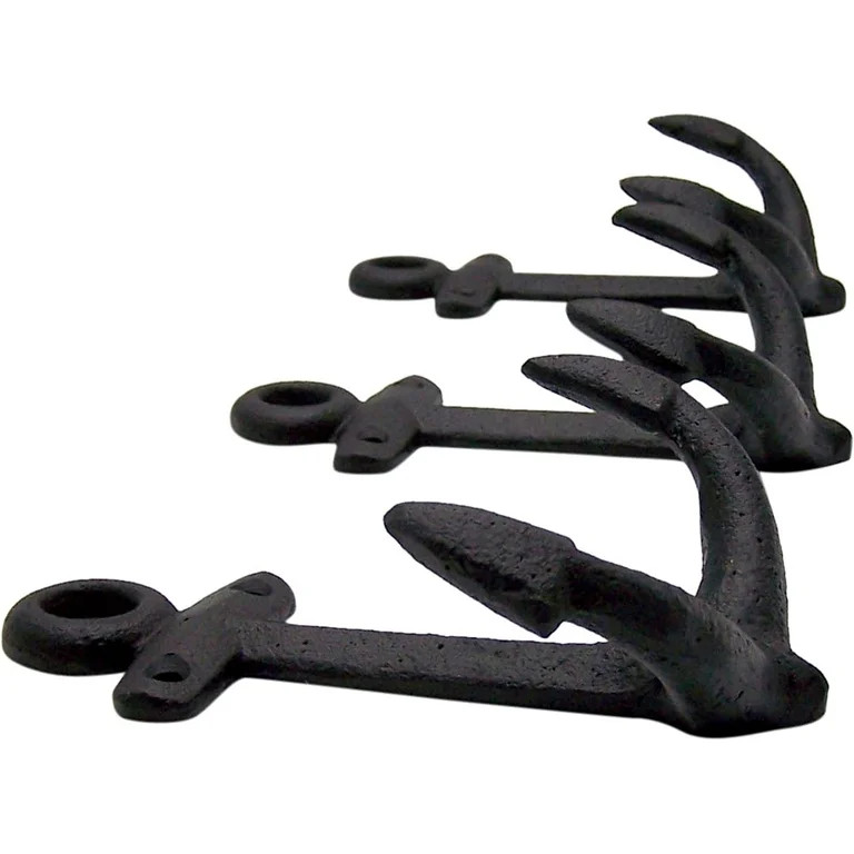 Wowser Brands Black Cast Iron Ship Anchor Hanging Wall Hooks, Pack of 3, 6 Inches | Walmart (US)