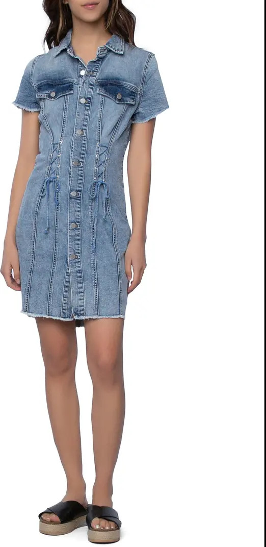 Tie One On Short Sleeve Denim Minidress | Nordstrom