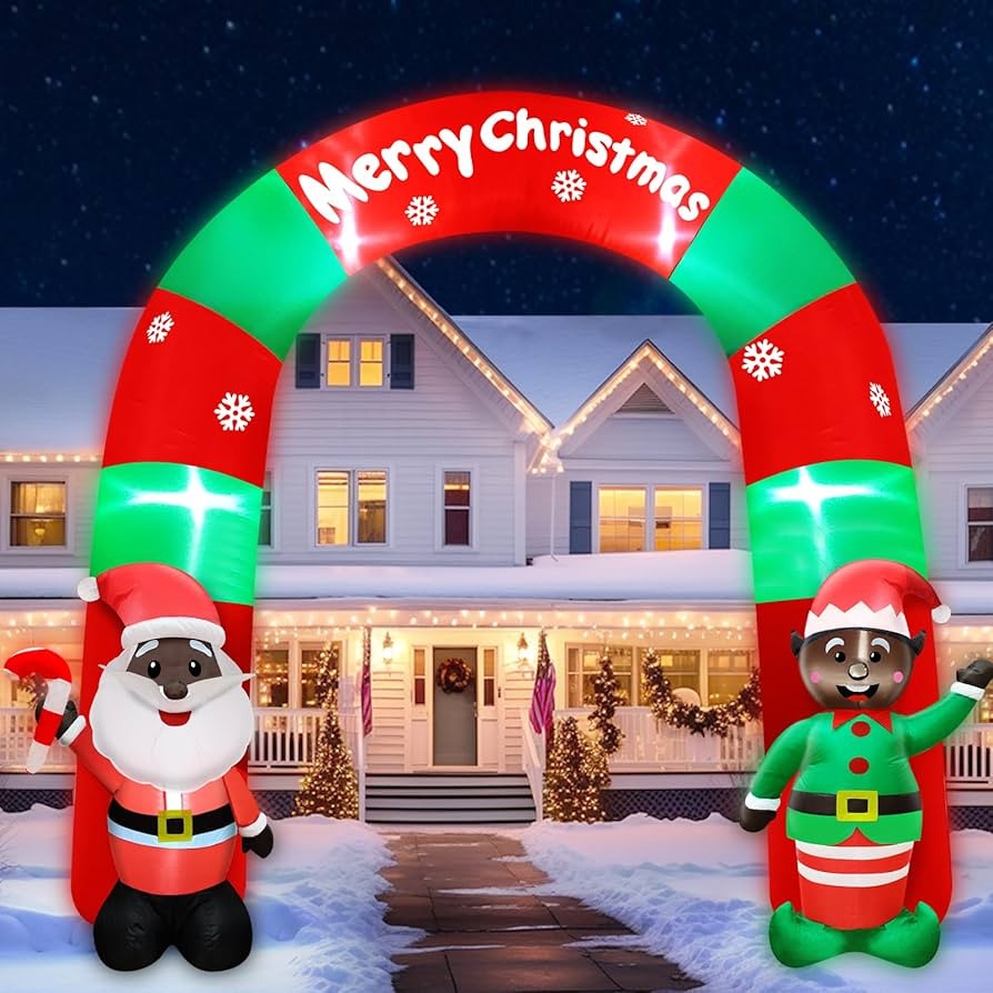 TURNMEON 8 Ft Christmas Inflatables Black Santa Claus Black ELF Arch Decorations Outdoor Blow Up ... | Amazon (US)