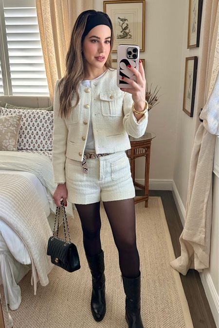 The perfect spring tweed suit! Styled with tights & boots for cooler weather. I’m wearing size 4 lady jacket and size 2 shorts. (Run TTS - perfect length for petites!) Also linking my favorite headbands that are ideal for  hair wash days 😉


#LTKstyletip #LTKSeasonal