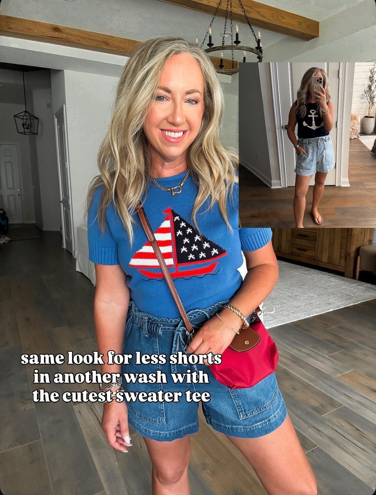 Walmart fashion Walmart finds paperbag shorts with pockets, summer sweater, sweater tank size small. July 4th outfit, MDW outfit, Memorial Day weekend outfit