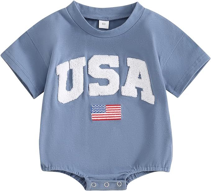 DuAnyozu Fourth of July Baby Boy Girl Outfit Newborn 4th of July Short Sleeve Romper Shirt Patrio... | Amazon (US)