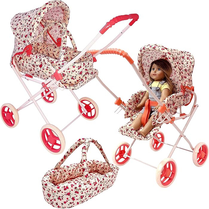 Baby Doll Stroller Play Set, 3-in-1 Babydoll Stroller with Removable Bassinet Baby Carriage for D... | Amazon (US)