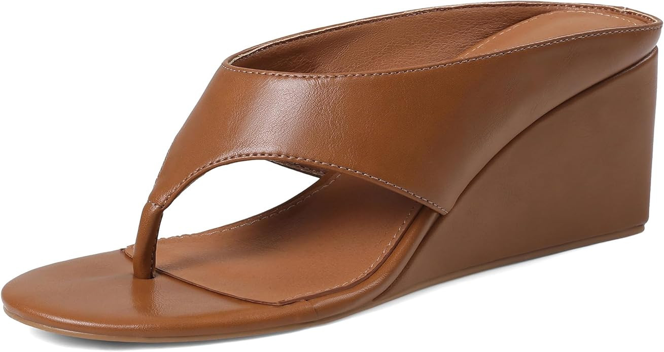 AMINUGAL Wedge Sandals for Women Trendy Dressy Summer Wedges Heels for Women Chunky Heel Open Rou... | Amazon (US)