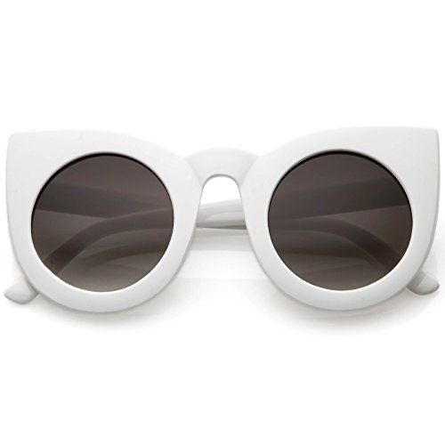 zeroUV - Womens Oversized Bold Rim Round Cateye Sunglasses (White) | Amazon (US)