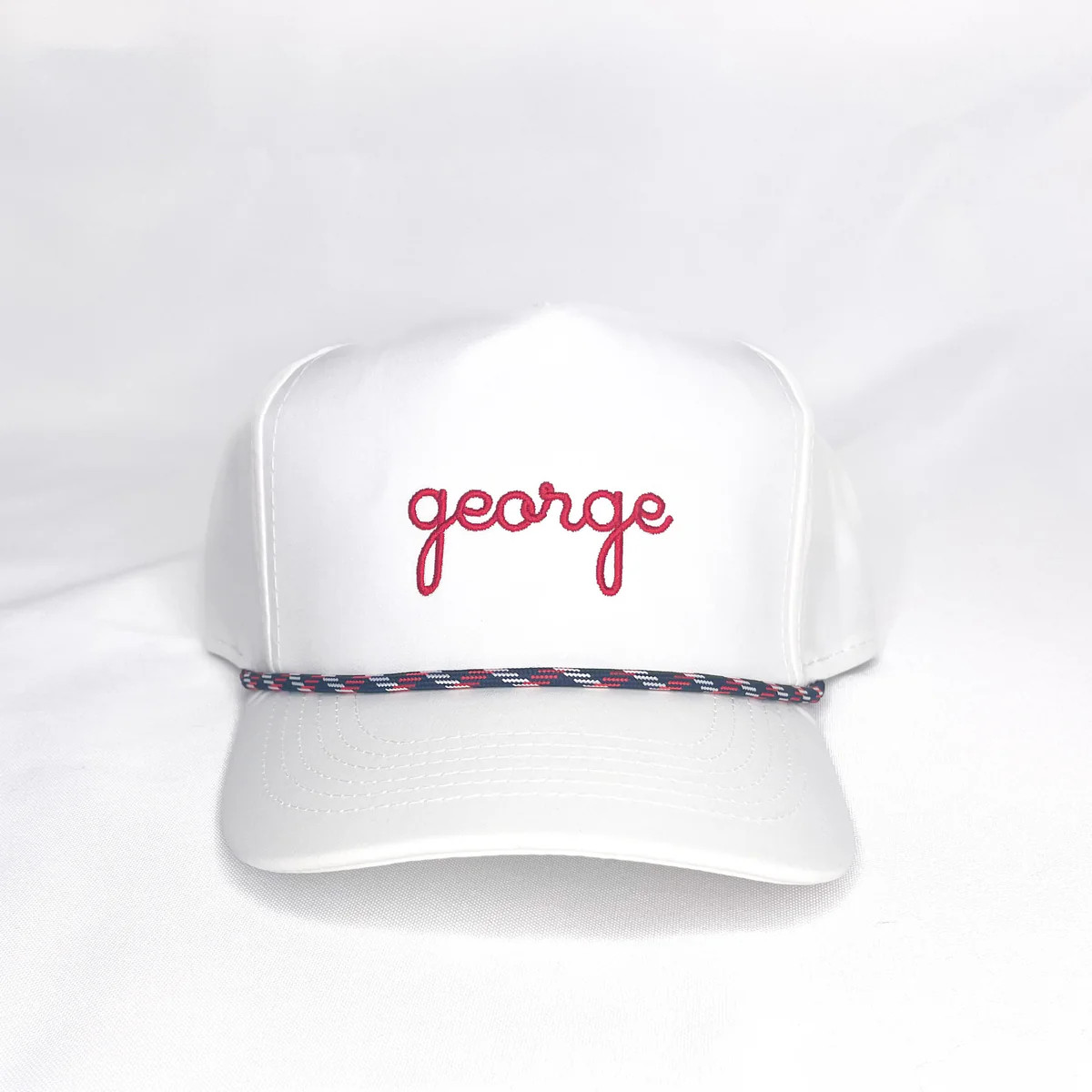 Junior Personalized Rope Hat - White with Navy/Red rope | Lovely Little Things Boutique