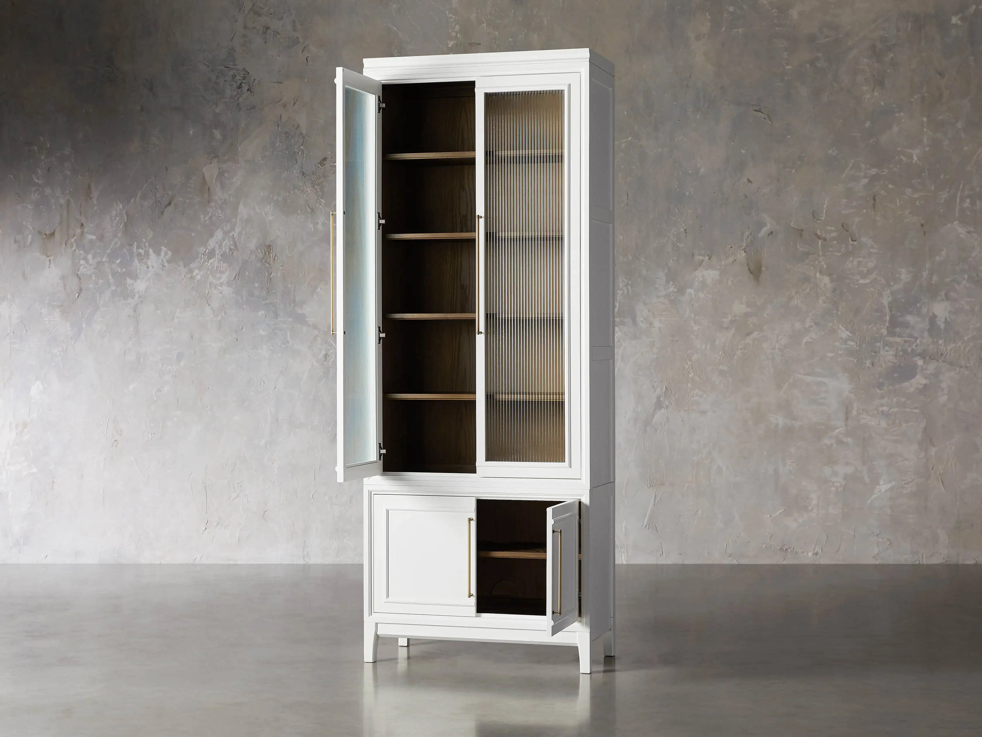 Rowan Modular Stacked Reeded Glass and Wood Cabinet | Arhaus