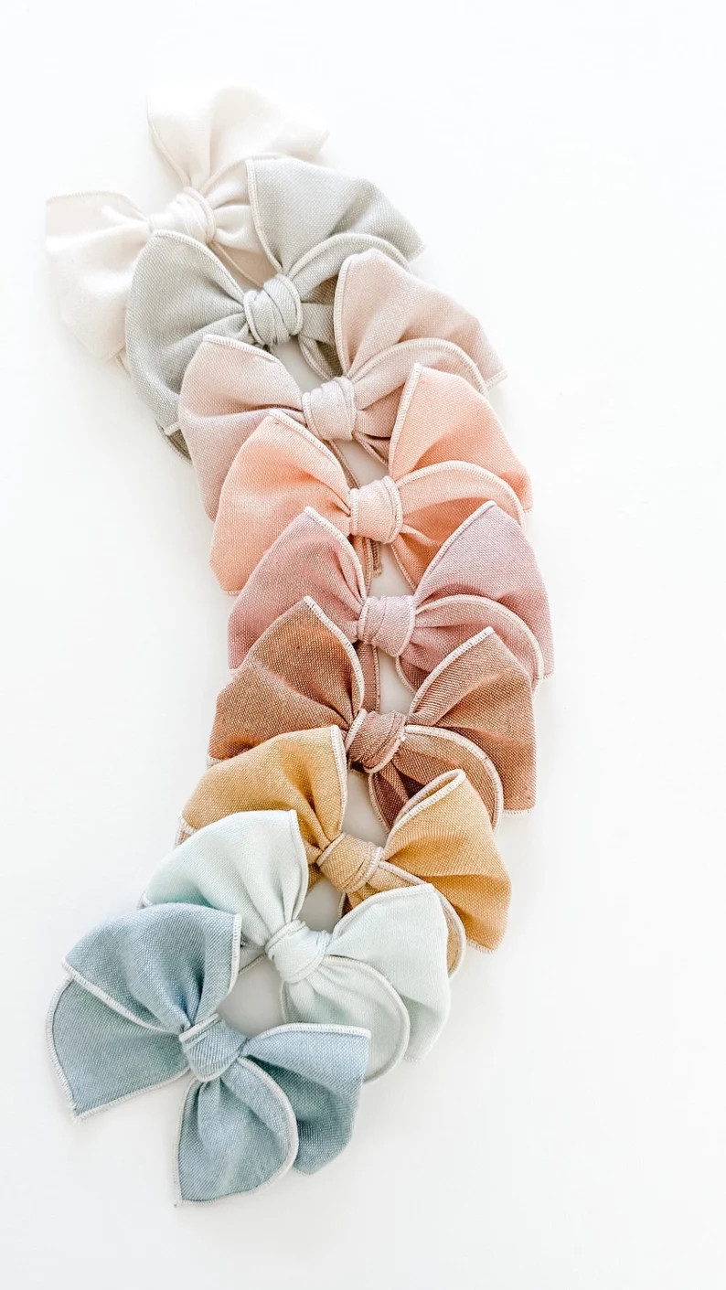 Chambray Fable Bows Solid Bows Summer Solids Neutral - Etsy | Etsy (US)