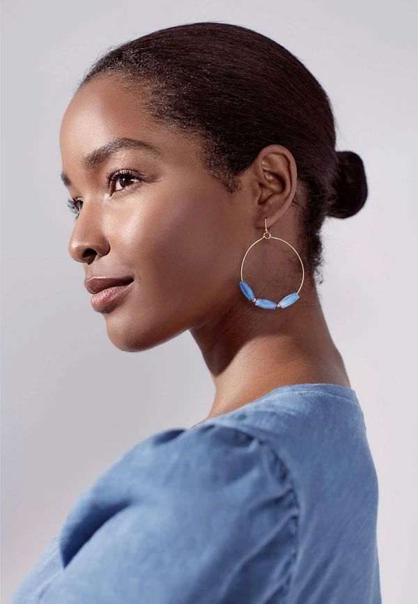 Gold Blue Beaded Hoop Earrings | Maurices