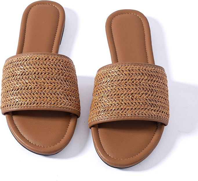 Mtzyoa Women Flat Sandals Braided Leather Nude Summer Dressy Fashion Evening Party Wedding Sandal... | Amazon (US)