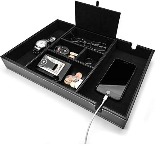 ULTRAY, Valet Tray for Men, Nightstand Organizer, Entry Table Organizer, Catch All, Black Faux Le... | Amazon (US)