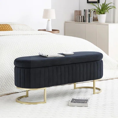 Bench Bedroom Bench ,Velvet Oval Upholstered End of Bed Bench with Golden Metal Legs , Modern Storage Ottoman Bench for BedroomLiving Room, Entryway | Wayfair North America