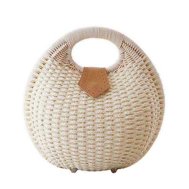 Rattan Handbag Fashionable Straw Shell Shape Storage Handbag for Female Woman Lady (White) | Walmart (US)