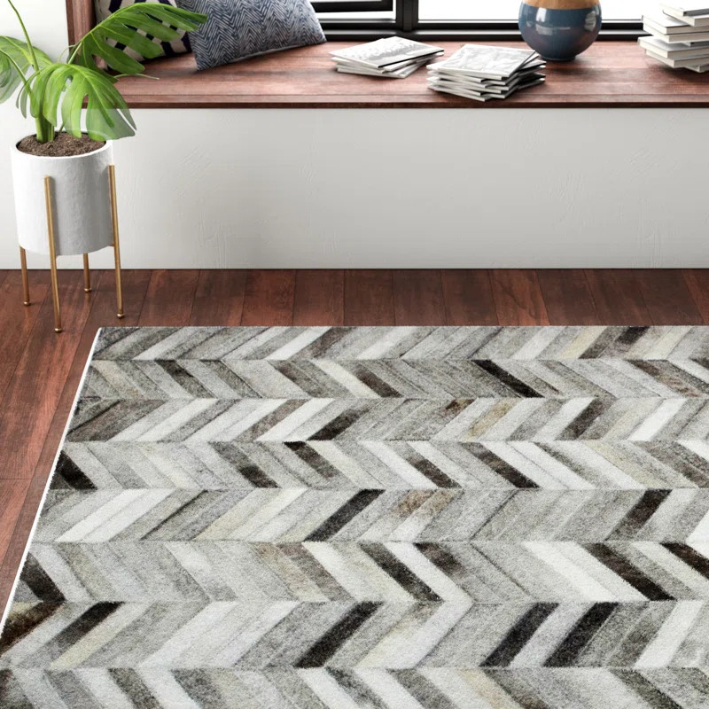 Berdina Cowhide Handwoven Flatweave Gray Area Rug | Wayfair North America