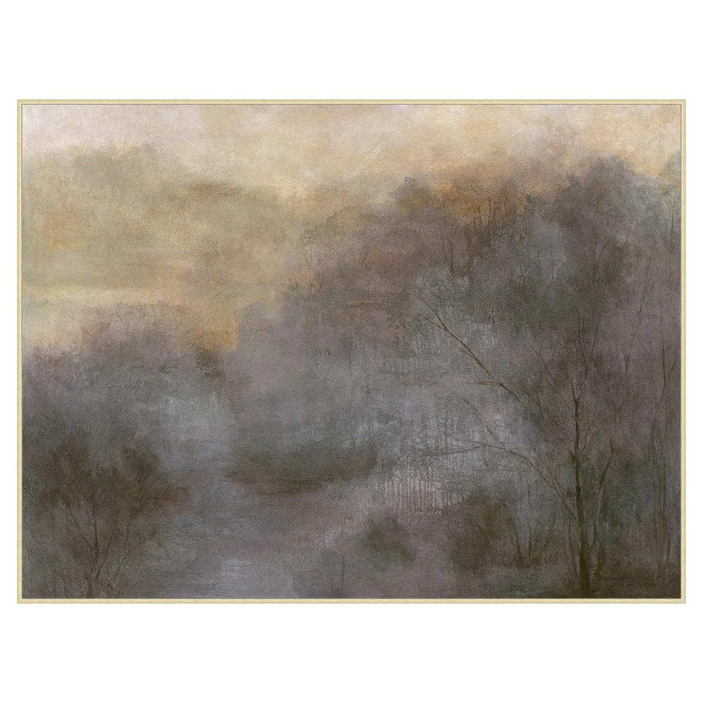 Zoren Updated Traditional Grey Landscape Antique Silver Frame Painting - 46x61 | Kathy Kuo Home