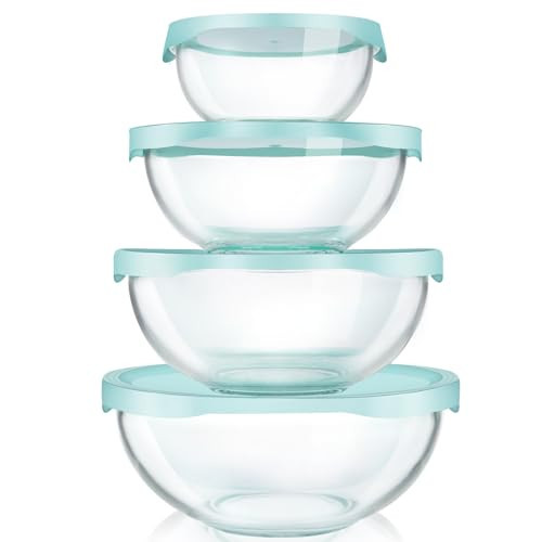Luvan Borosilicate Clear Glass Mixing Bowls with Lids Set of 4 (0.53qt, 1.1qt, 2.1qt, 3.7qt), Space Saving Nesting Bowls Large Kitchen Salad Bowls for Meal Preping,Baking,Mixing,Dishwasher Safe | Amazon (US)