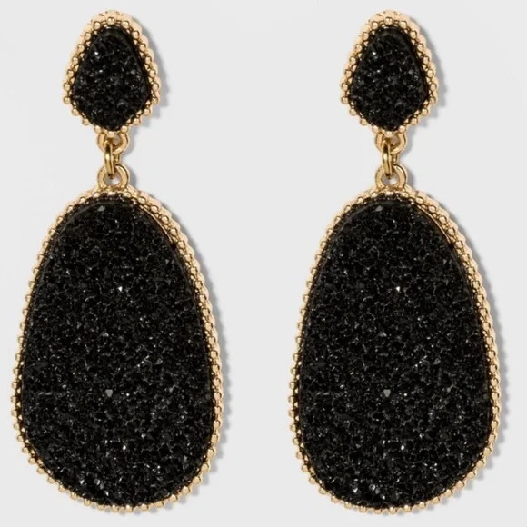 BaubleBar SugarFix Gold & Black Druzy Stone Drop Statement Earrings | Poshmark