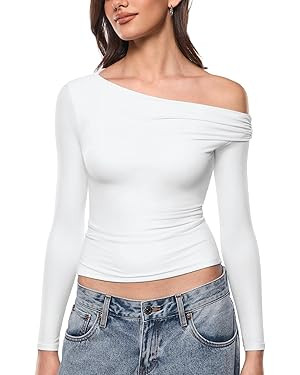 INLYRIC Women's Inbarely Seasons Off The Shoulder Double Lined Long Sleeve Tops Going Out Slim Fi... | Amazon (US)