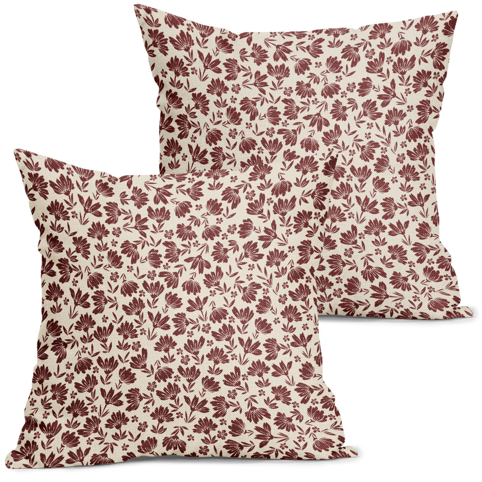 Kawani Daisy Floral Block Print Pillow Covers 18X18 Inch Burgundy Beige Flowers Decorative Square... | Amazon (US)