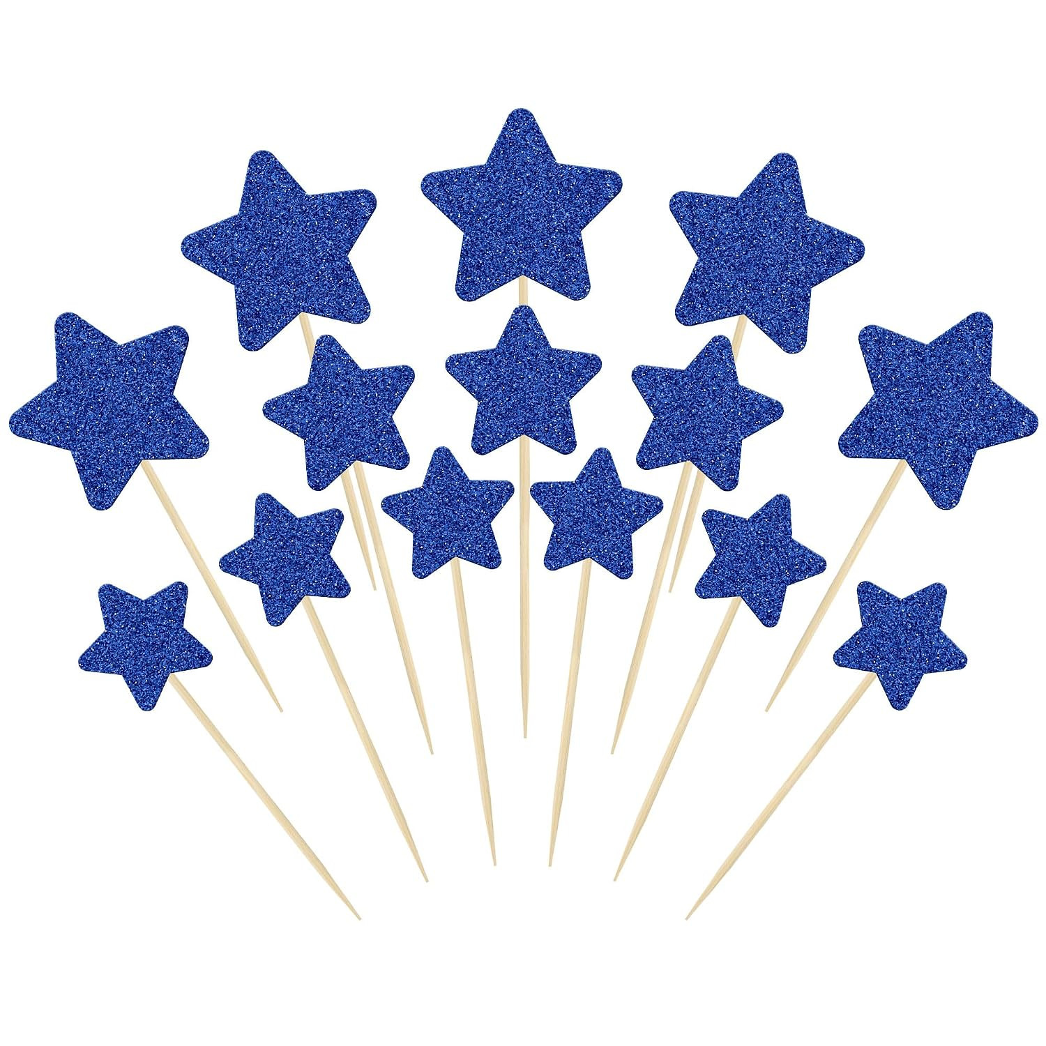 Gyufise 42Pcs Mixed Size Deep Blue Little Star Cupcake Toppers Glitter Twinkle Star Cupcake Picks for Wedding Engagement Bridal Shower Baby Shower Birthday Party Cake Decorations Supplies | Amazon (US)