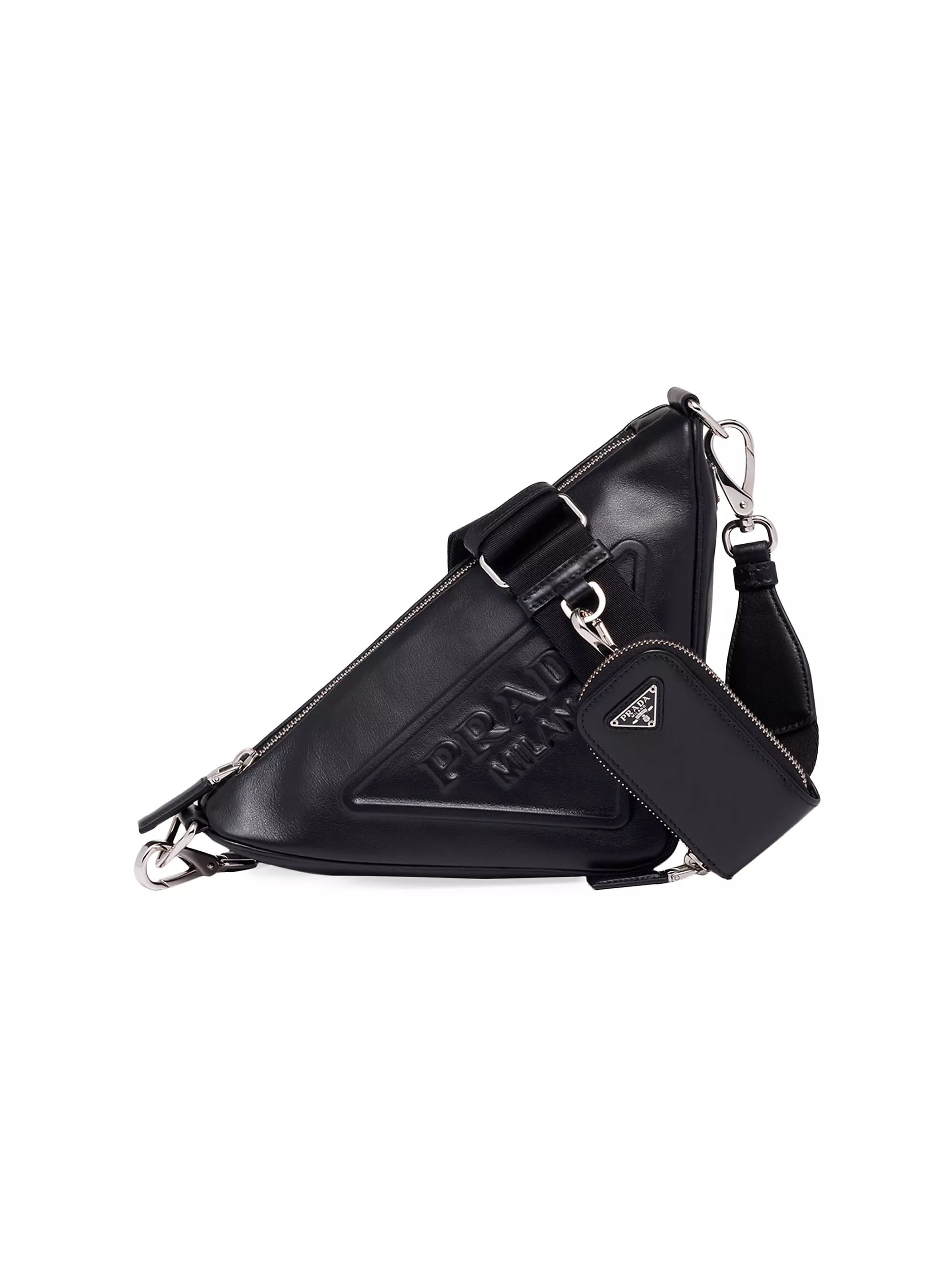 Shop Prada Triangle Leather Shoulder Bag | Saks Fifth Avenue | Saks Fifth Avenue