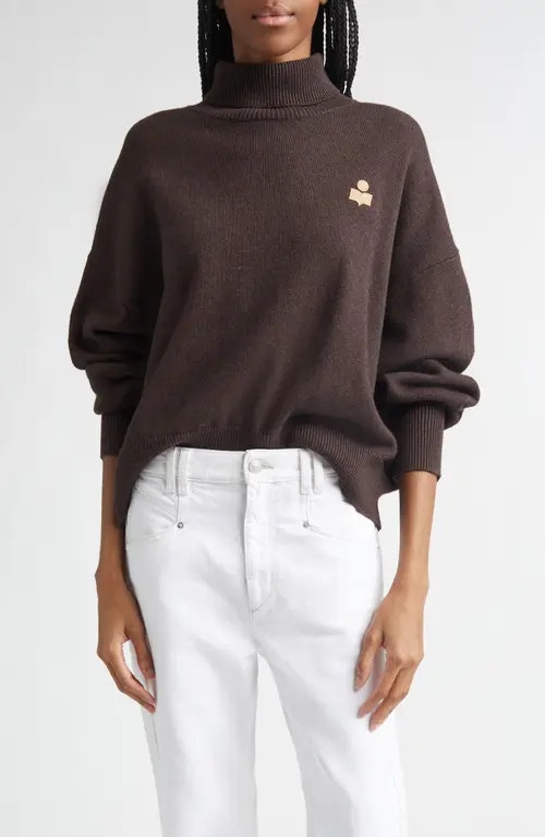 Isabel Marant Étoile Nasha Logo Turtleneck Sweater in Chocolate at Nordstrom, Size 36 | Nordstrom