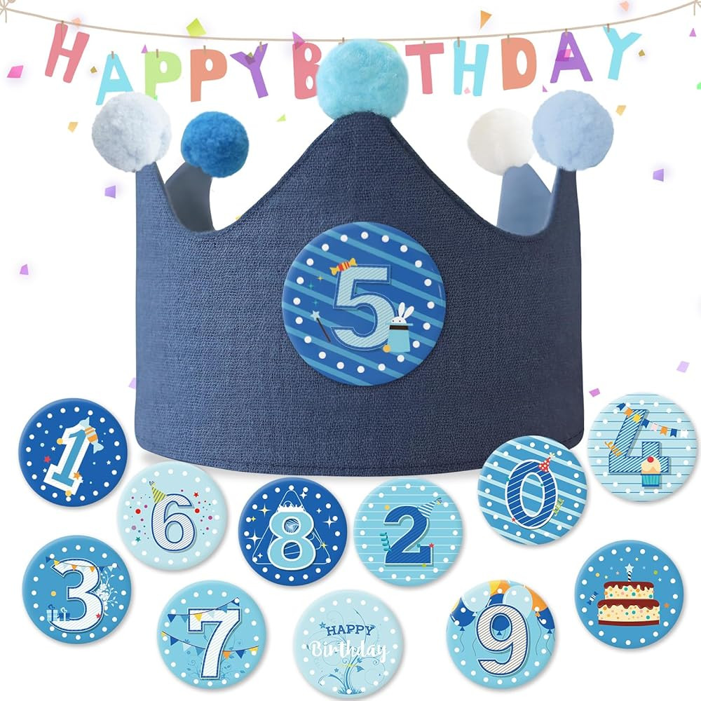 Reusable Birthday Crown with Numbers,Kids Birthday Hat Fabric Crown Pertain Kids Boy Toddler Girl... | Amazon (US)
