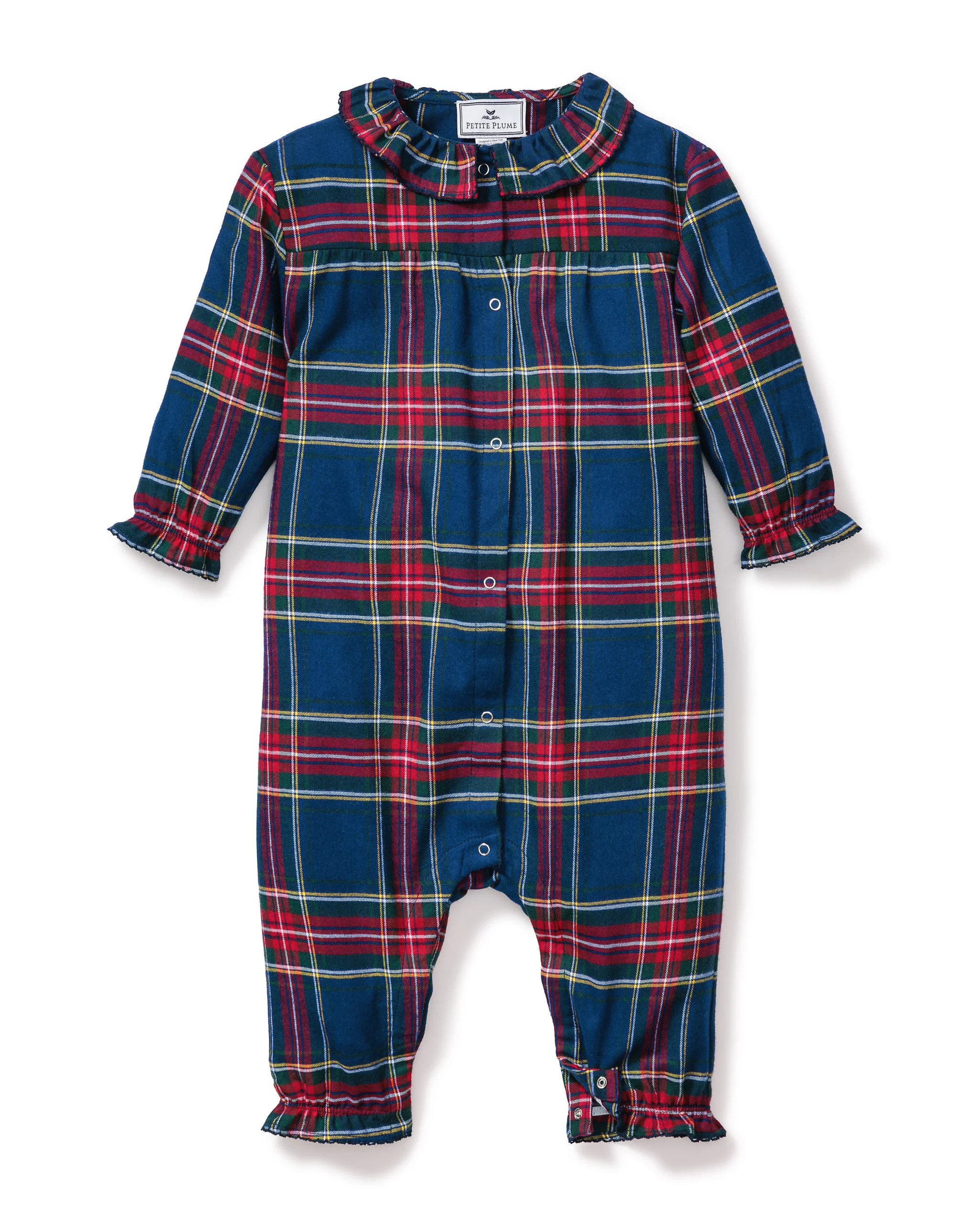 Baby's Brushed Twill Madeline Romper in Windsor Tartan | Petite Plume