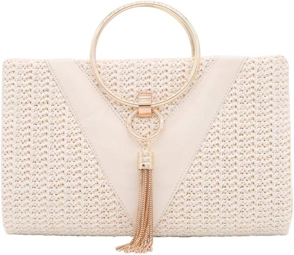 Straw Crossbody Handbag Evening Bag Clutch Purses for Women, Elegant Summer Beach Tote Tassels St... | Amazon (US)