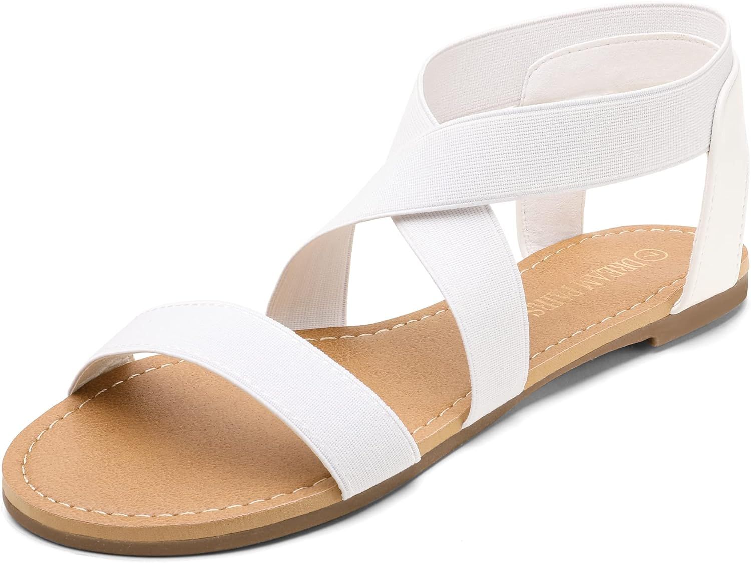 DREAM PAIRS Women's Elastic Ankle Strap Flat Sandals | Amazon (US)