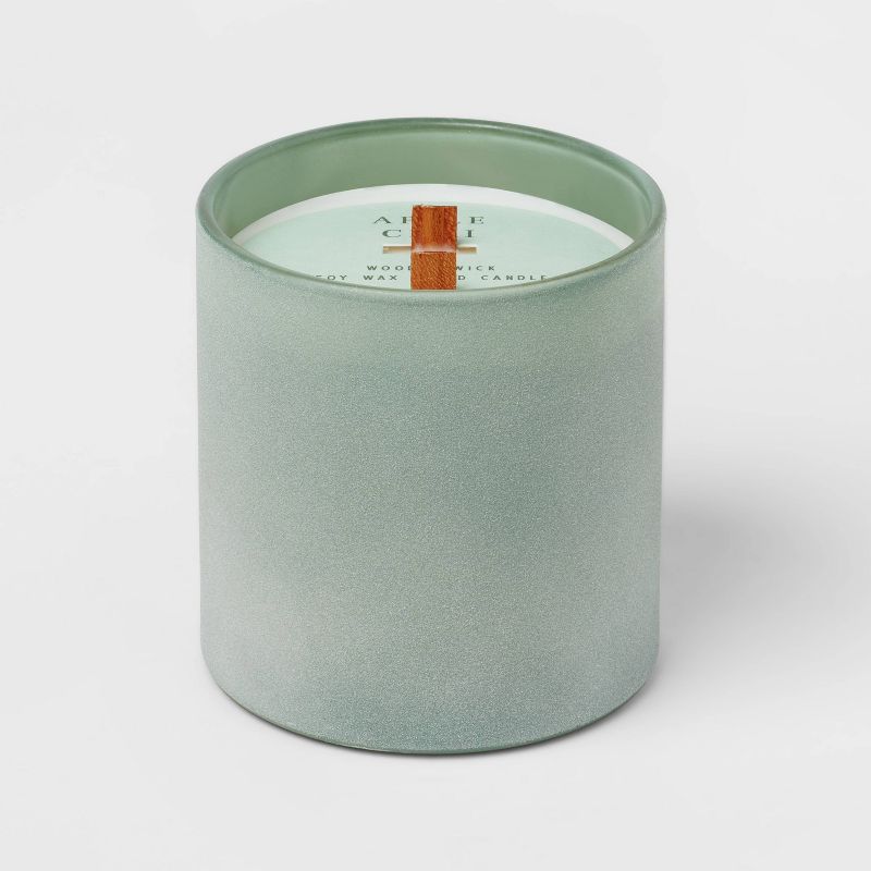 14oz 2-Wick Fall Green Dusted Cylinder Glass Apple Chai Woodwick Candle Green - Threshold™ | Target