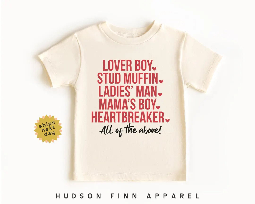 Boys Valentine's Day Shirt, Cute Valentines Day Toddler Tee, Lover Boy, Stud Muffin, Ladies Man, ... | Etsy (US)
