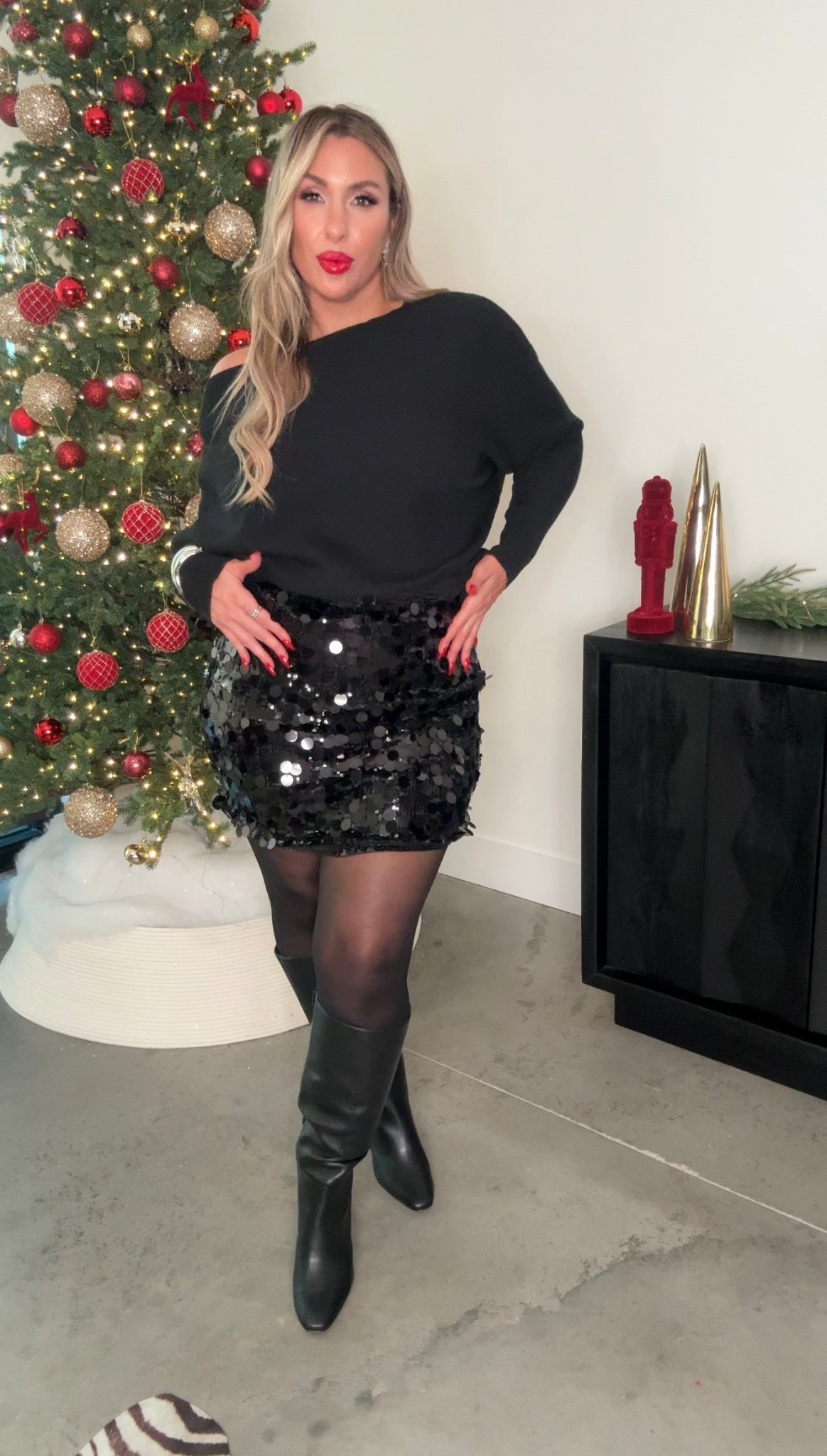 Midsize holiday look

stretchy sequin skirt XL
sweater XL
tights XL
wide calf boots up to 17.75 inch. 
red glossy non transfer lip color “on a mission” (the picture looks pink, but it’s a bright red) 

#LTKBeauty #LTKMidsize #LTKHoliday
#holidaydress #holidayoutfit #christmasoutfit #sequinoutfit #holidayoutfit

#LTKMidsize #LTKHoliday
