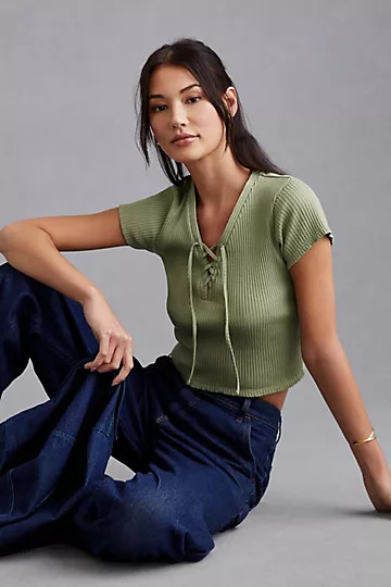 By Anthropologie Lace-Up Baby Tee | Anthropologie (US)