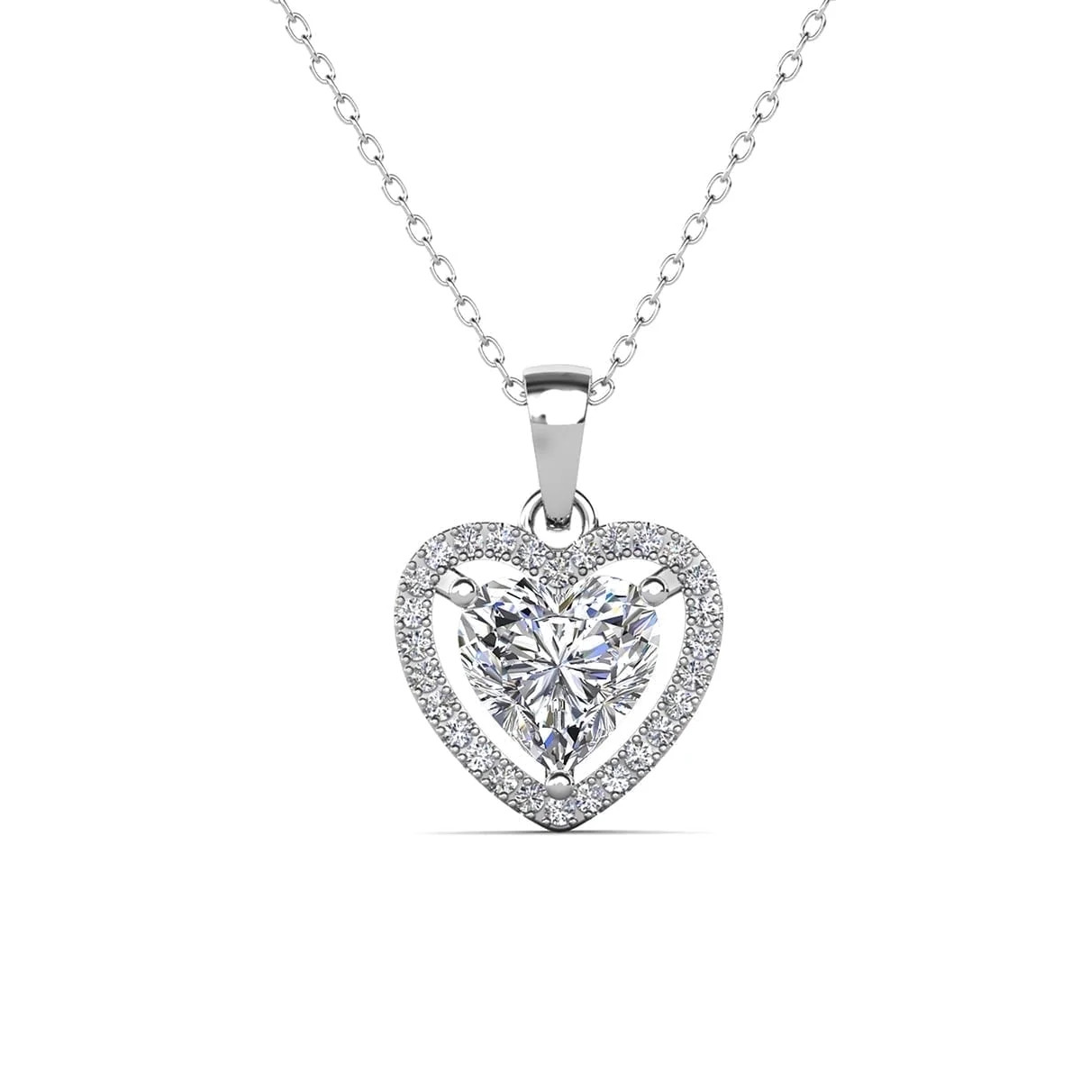 Cate & Chloe Amora 18k White Gold Plated Heart Pendant Necklace with Simulated Diamonds for Women | Walmart (US)