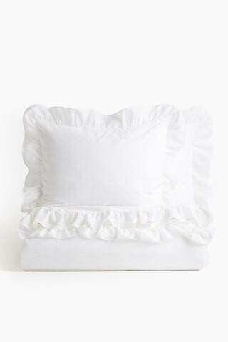 H & M - Flounced double/king duvet cover set - White | H&M (UK, MY, IN, SG, PH, TW, HK)