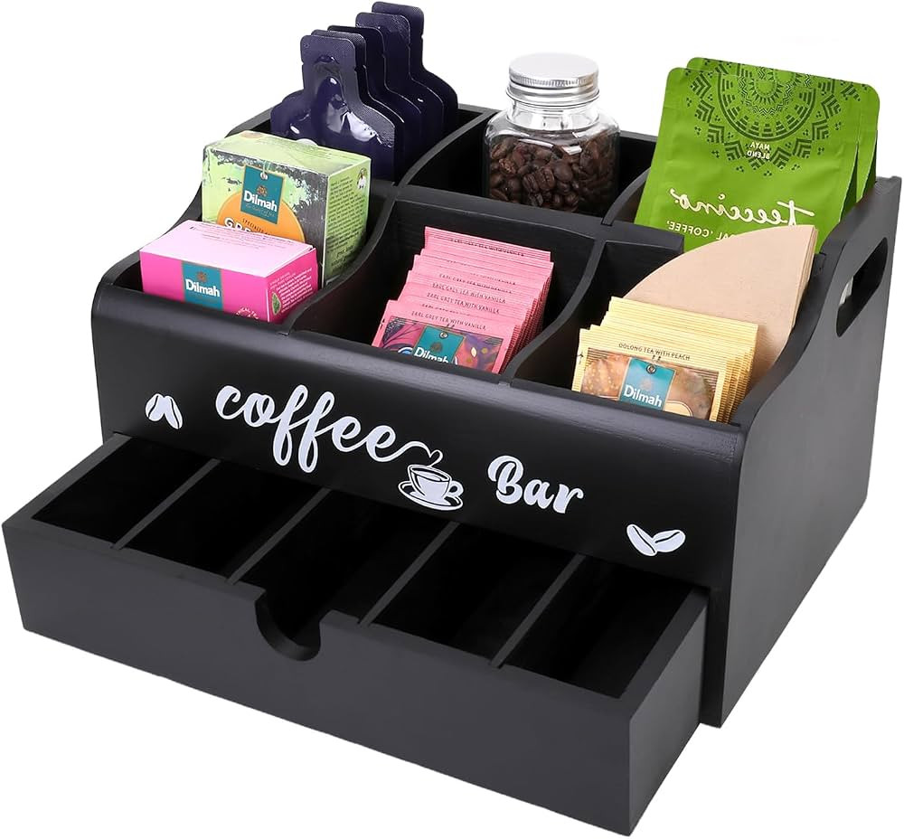 Coffee Station Organizer for Countertop, WATUNID Wooden Coffee Bar Accessories Organizer with Dra... | Amazon (US)
