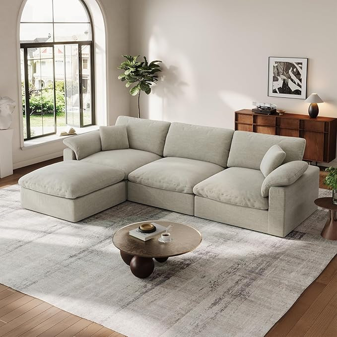 Cloud Modular Couch for Living Room,L Shape Linen Blend Sofas,Modern Deep Seat Cloud Sofas,Convertible Comfort Down Filled Sectional Couches,Removable Washable Cushion Covers,Light Biege | Amazon (US)