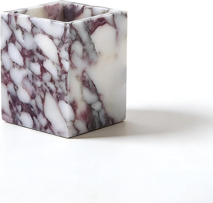 Marble Pen Holder, White Stone Rectangular Desktop Organizer, Office Study Makeup Brush Storage, ... | Amazon (US)