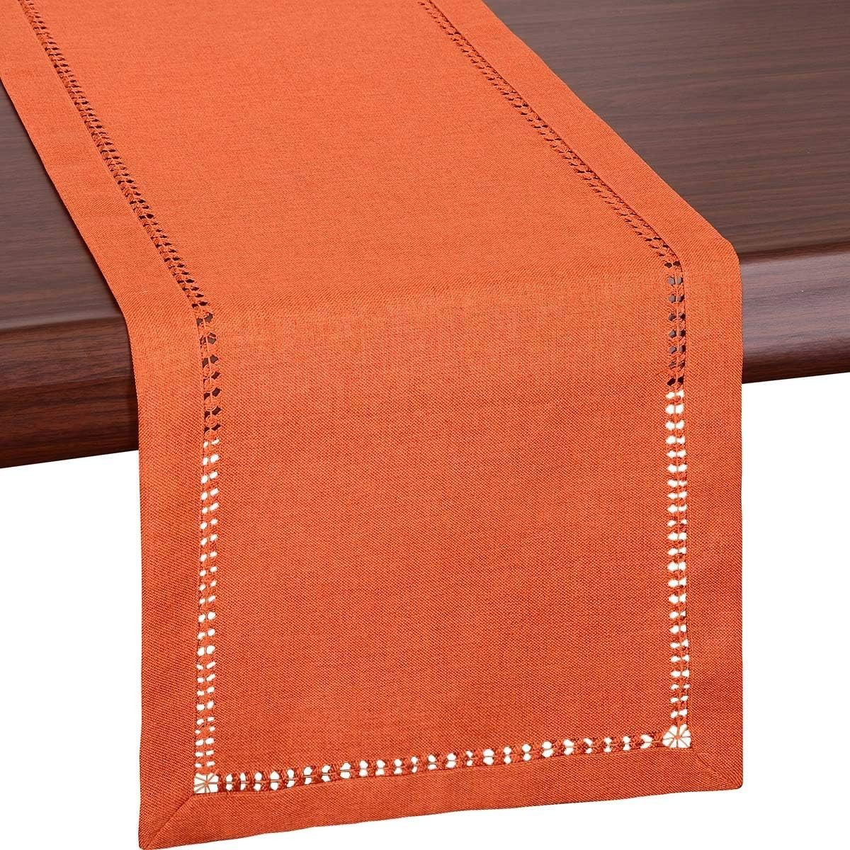 Grelucgo Handmade Hemstitch Orange Thanksgiving Table Runner Or Dresser Scarf, Fall Autumn Decora... | Amazon (US)