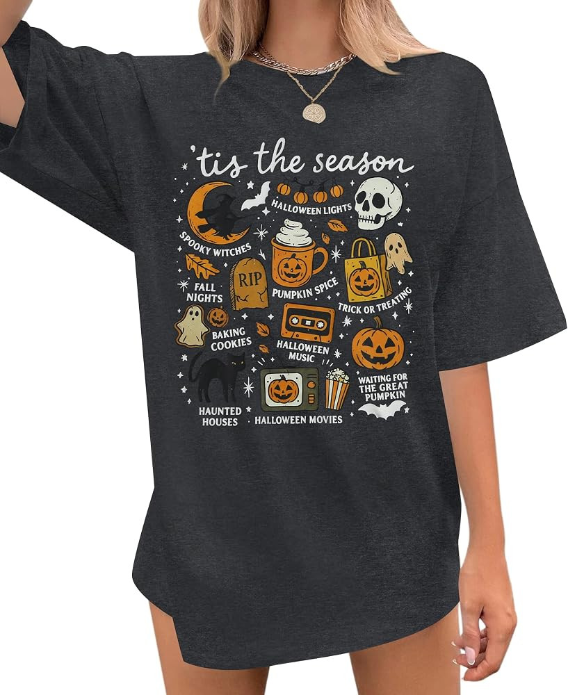 Vintage Halloween Shirt Women Oversized Spooky Shirts Monster Ghost Tee Top | Amazon (US)