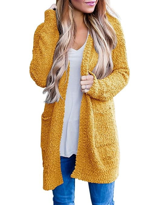 MEROKEETY Women's Long Sleeve Soft Chunky Knit Sweater Open Front Cardigan Outwear with Pockets | Amazon (US)