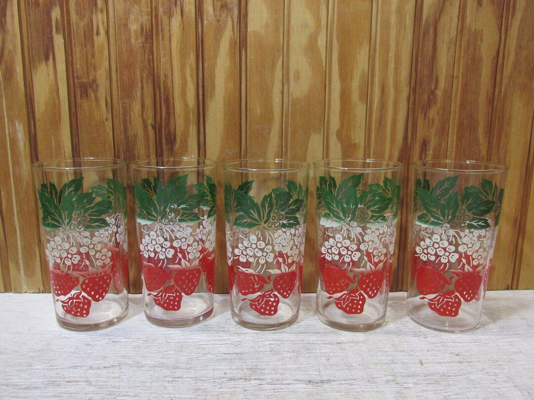 Vintage Set of 5 Strawberry Drinking Glasses- Swanky Swigs- Tumblers- Drinkware, Spring, Summer D... | Etsy (US)