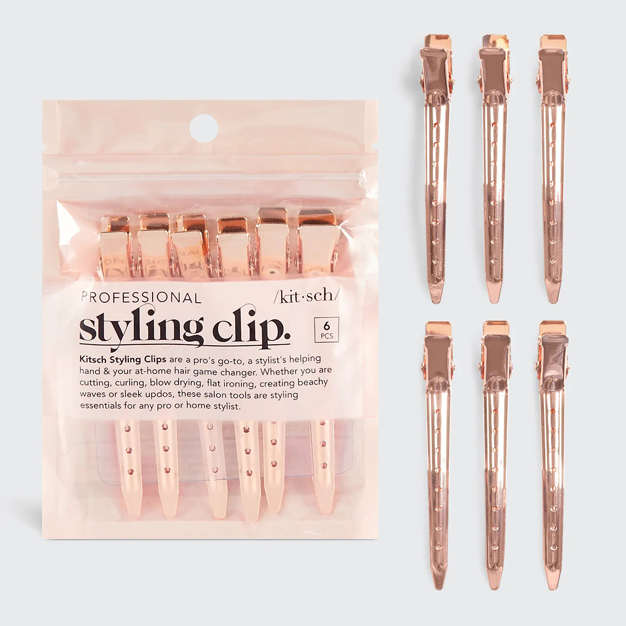 Rose Gold Styling Hair Clips 6pc Set | Kitsch