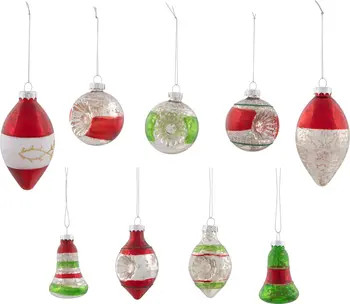 Retro Reflector 2-Finish Christmas Glass Ornaments - 3.25" - Green and Red - 9ct | Nordstrom