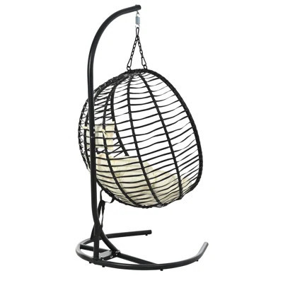 Single Person Folding Hanging Egg Chair with HDPE Wicker, Outdoor Patio Egg Chair with Iron Frame, 330 lb Weight Capacity | Wayfair North America