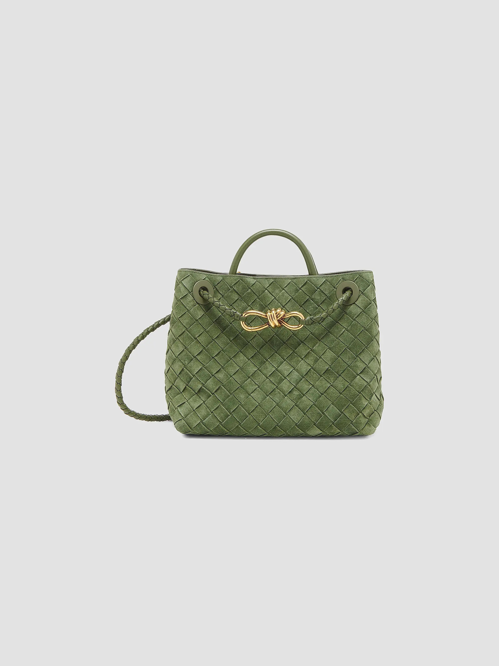 Andiamo Small Intrecciato Suede Top Handle Bag | Saks Fifth Avenue