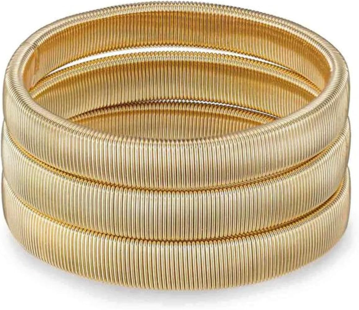 Ettika Gold Bangle. Bracelets Set, Womens Bracelets. 3Pcs Flex Snake Chain Stretch 18k Gold Plate... | Amazon (US)