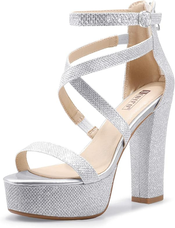 IDIFU Women's Platform Chunky High Heels Dress Sandals Open Toe Ankle Strap Strappy Wedding Bridal P | Amazon (US)